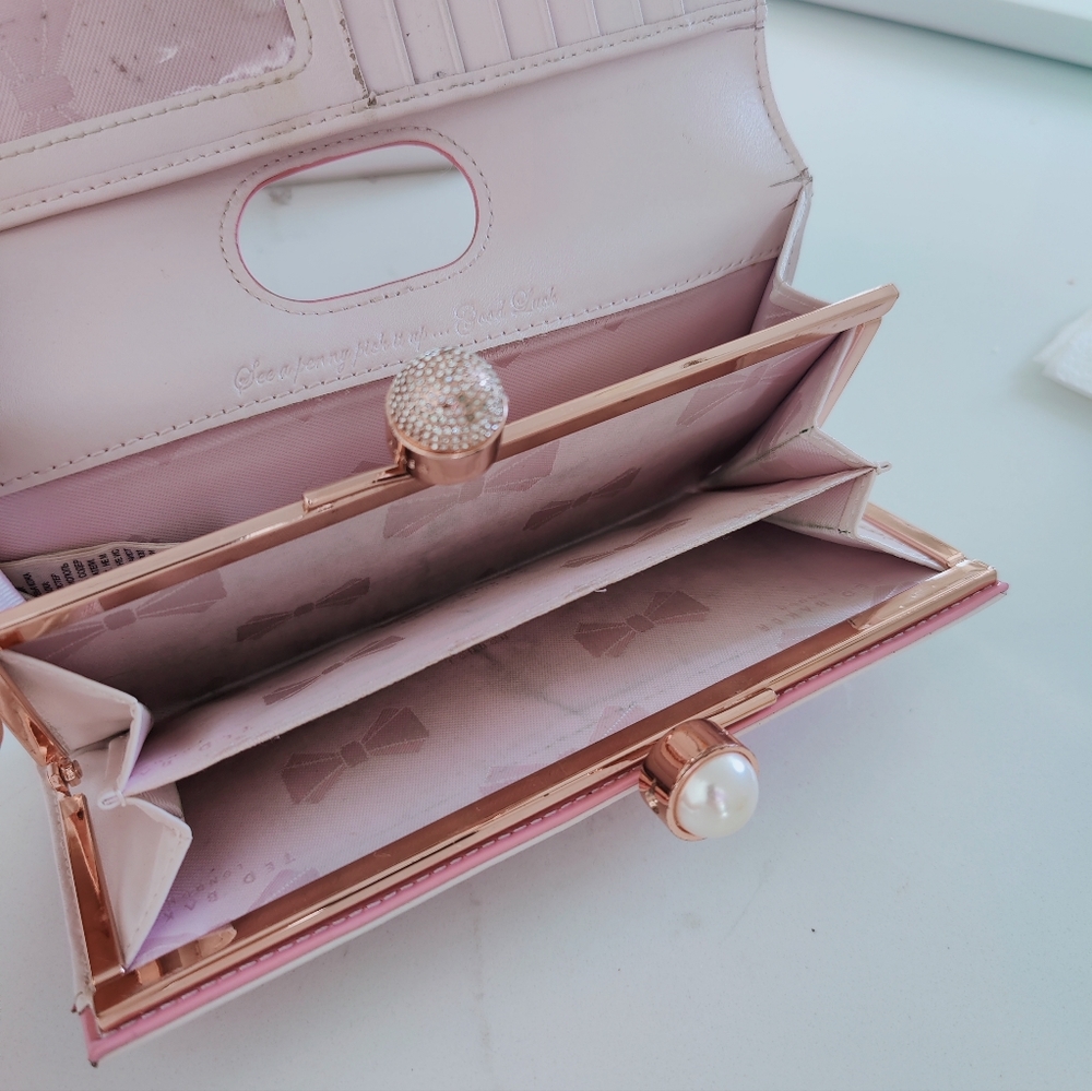 TED BAKER Leather Light Pink Purse Card Cash Holder Pearl &  Rustal Bobbles VGC - Picture 4 of 15